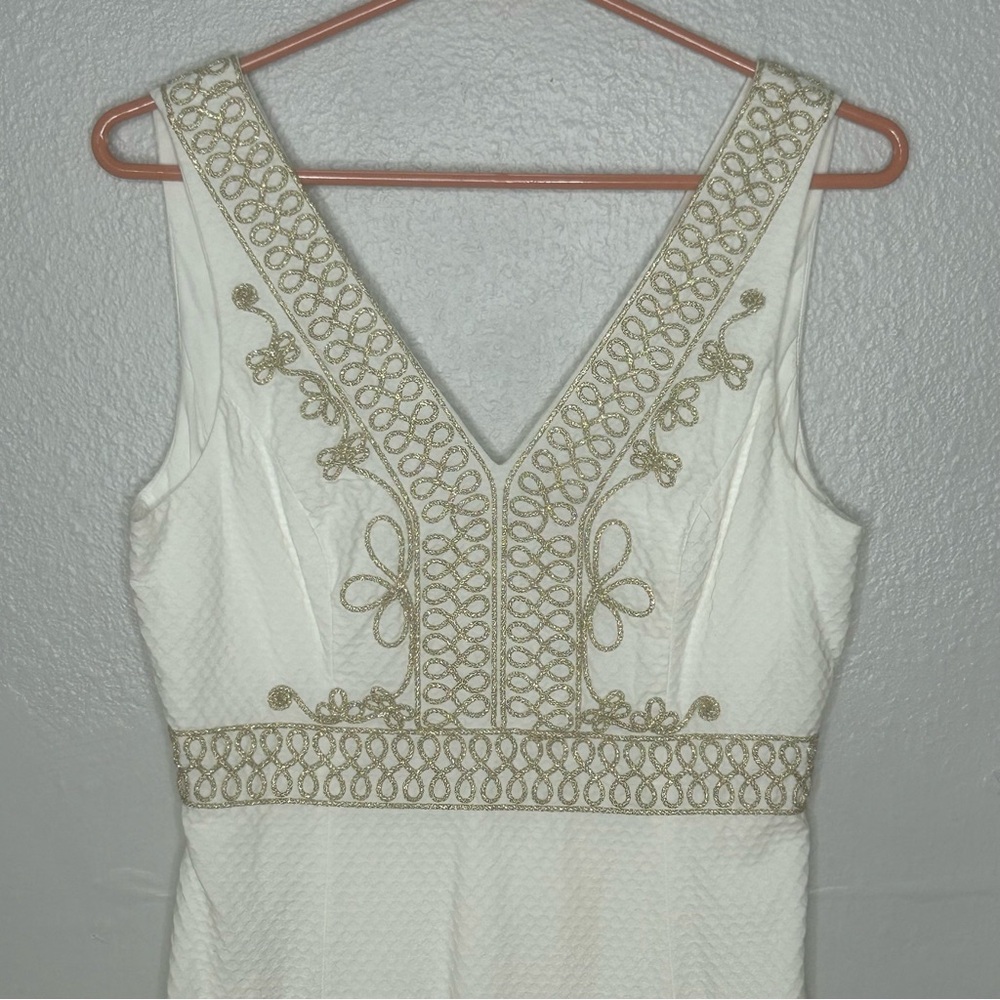 Lilly Pulitzer Aveline White Sleeveless Dress with Gold Embroidered Trim - Picture 4 of 9